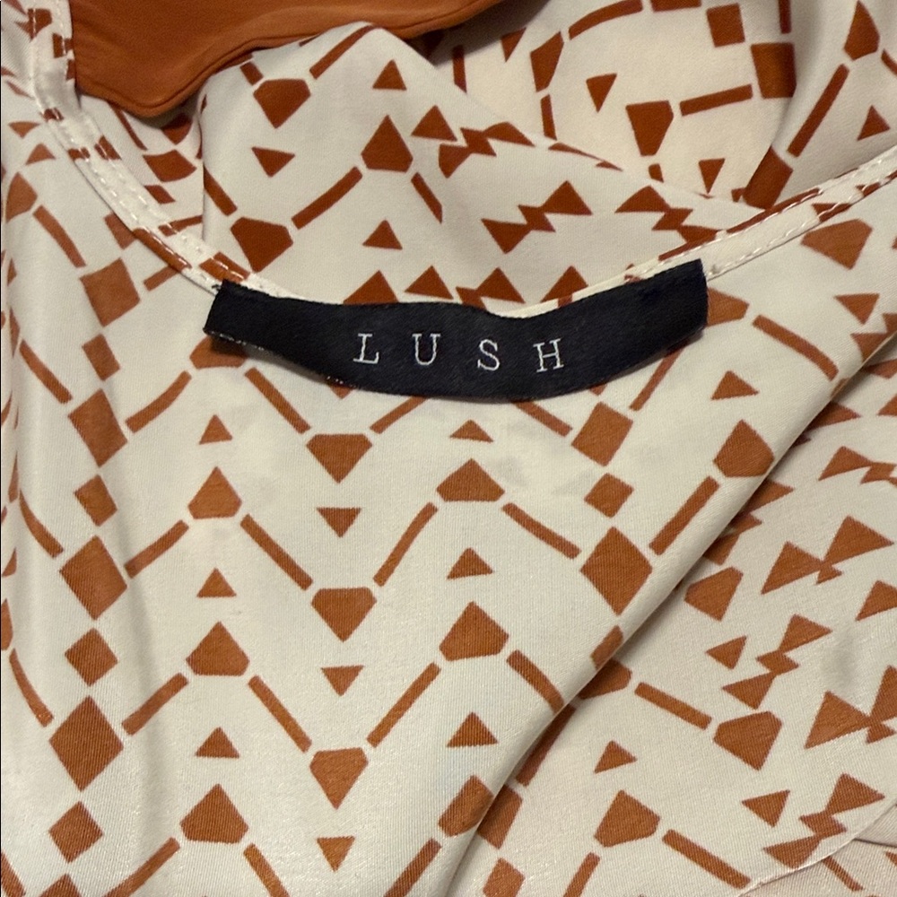 Lush Cream Mini Dress with Rust Straps and Geometric Print - Picture 7 of 7